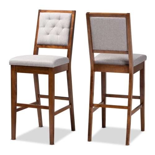 Baxton Studio Gideon Grey and Walnut Brown Finished Wood 2-Piece Bar Stool Set