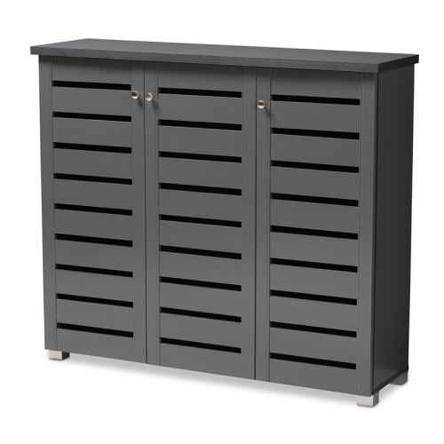 Baxton Studio Adalwin 3-Door Wood Entryway Shoe Cabinet in Dark Gray
