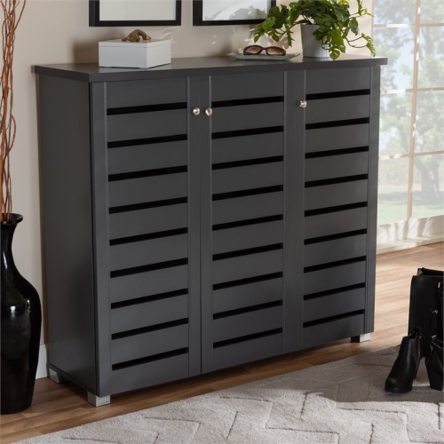 Baxton Studio Adalwin 3-Door Wood Entryway Shoe Cabinet in Dark Gray