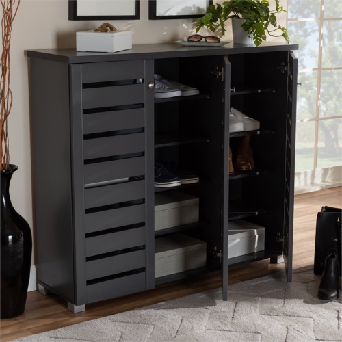 Baxton Studio Adalwin 3-Door Wood Entryway Shoe Cabinet in Dark Gray