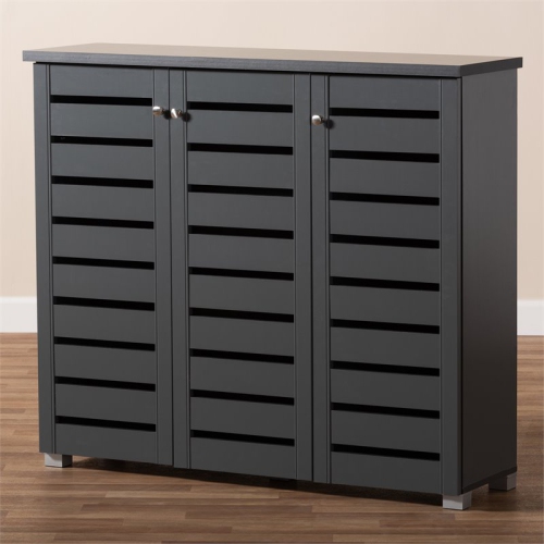 Baxton Studio Adalwin 3-Door Wood Entryway Shoe Cabinet in Dark Gray