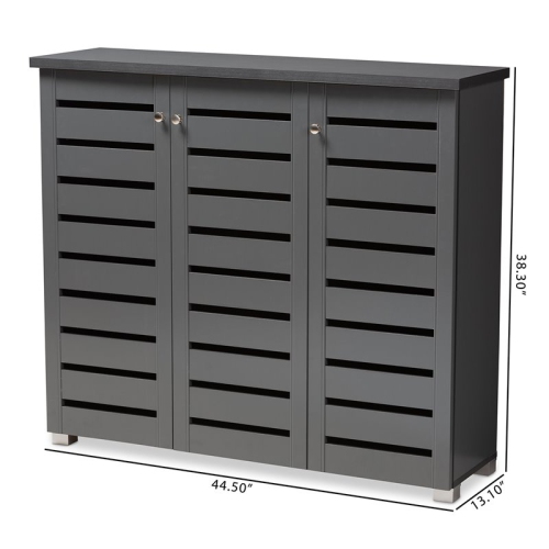 Baxton Studio Adalwin 3-Door Wood Entryway Shoe Cabinet in Dark Gray