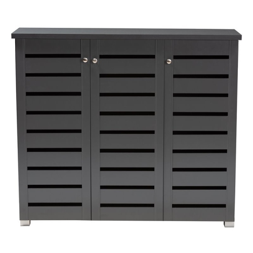 Baxton Studio Adalwin 3-Door Wood Entryway Shoe Cabinet in Dark Gray
