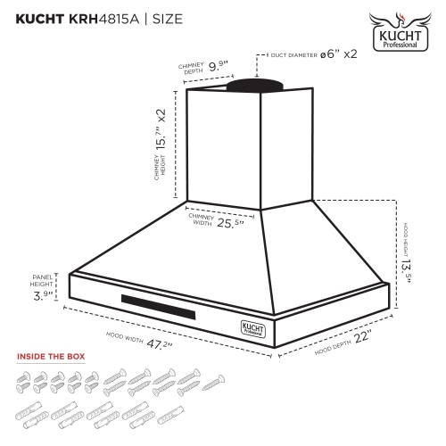 KUCHT Professional 48-inch Wall Mounted Range Hood 1200CFM in Black