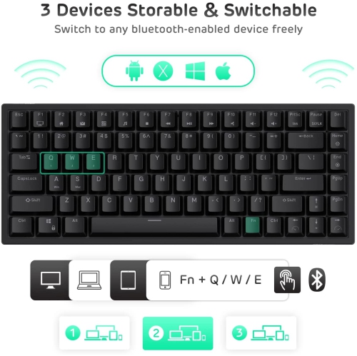 RK ROYAL KLUDGE RK84 Wireless Bluetooth/2.4Ghz 75% RGB Mechanical Gaming Keyboard, Three Modes Connectable Keyboard with Hot-Swappable Switch