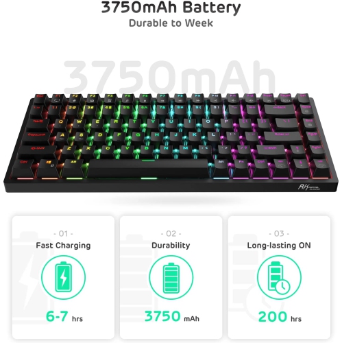 RK ROYAL KLUDGE RK84 Wireless Bluetooth/2.4Ghz 75% RGB Mechanical Gaming Keyboard, Three Modes Connectable Keyboard with Hot-Swappable Switch