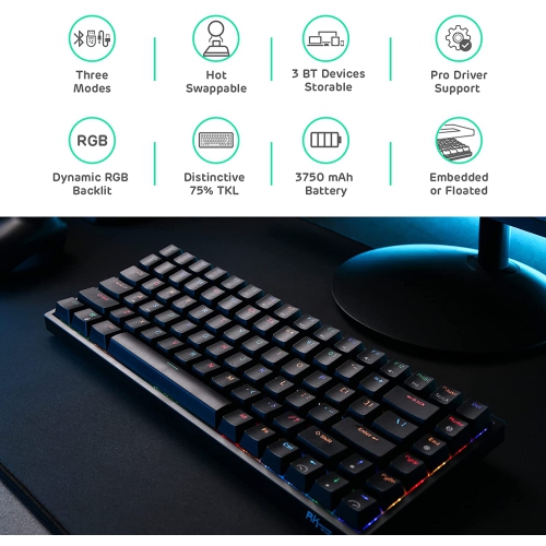 RK ROYAL KLUDGE RK84 Wireless Bluetooth/2.4Ghz 75% RGB Mechanical Gaming Keyboard, Three Modes Connectable Keyboard with Hot-Swappable Switch