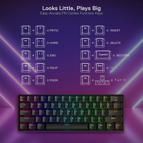 Redragon K530 Pro Draconic 60% Wireless RGB Mechanical Keyboard, Bluetooth/2.4Ghz/Wired 3-Mode 61 Keys Compact Gaming Keyboard w/100% Hot-Swap