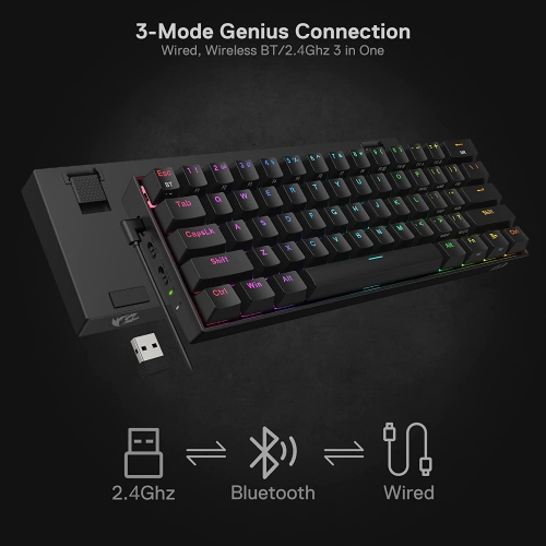 Redragon K530 Pro Draconic 60% Wireless RGB Mechanical Keyboard, Bluetooth/2.4Ghz/Wired 3-Mode 61 Keys Compact Gaming Keyboard w/100% Hot-Swap
