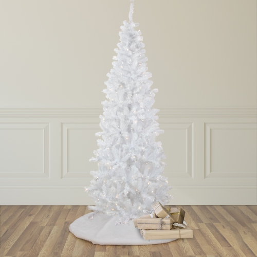 Pre-Lit Pencil White Georgian Pine Artificial Christmas Tree - 7.5' - Warm White LED Lights