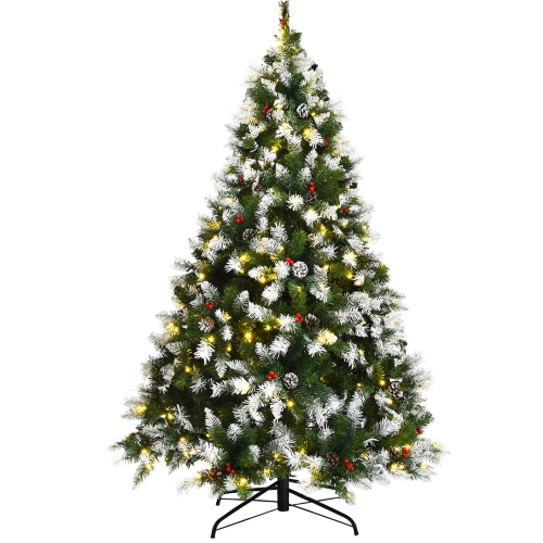 TOPBUY  6Ft Pre-Lit Snowy Christmas Tree Pre-Strung Xmas Decoration Tree W/ 250 Warm Led Lights & 818 Pvc Tips In White