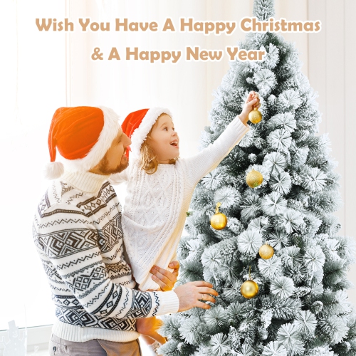 Topbuy 5FT Hinged Slim Artificial Xmas Tree, Snow-Flocked Pencil Christmas Tree W/ 470 Branch Tips