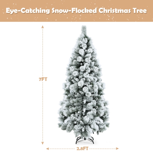 Topbuy 5FT Hinged Slim Artificial Xmas Tree, Snow-Flocked Pencil Christmas Tree W/ 470 Branch Tips