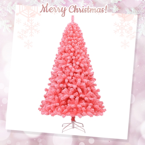 Topbuy Pink Christmas Tree 4.5 Ft Xmas Decoration Tree w/ 348 Snow Flocked PVC Tips & Metal Stand