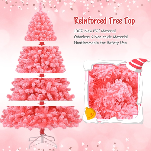 Topbuy Pink Christmas Tree 4.5 Ft Xmas Decoration Tree w/ 348 Snow Flocked PVC Tips & Metal Stand