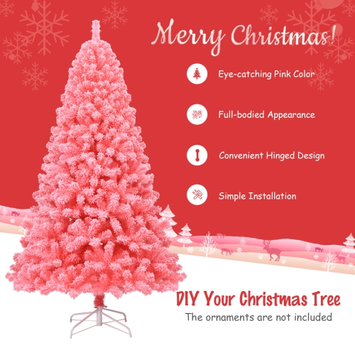 Topbuy Pink Christmas Tree 4.5 Ft Xmas Decoration Tree w/ 348 Snow Flocked PVC Tips & Metal Stand