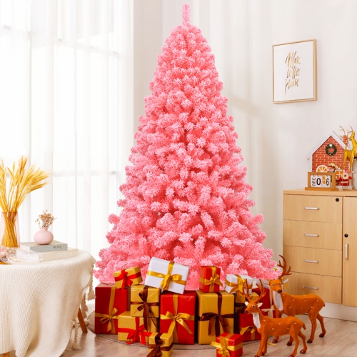 Topbuy Pink Christmas Tree 4.5 Ft Xmas Decoration Tree w/ 348 Snow Flocked PVC Tips & Metal Stand