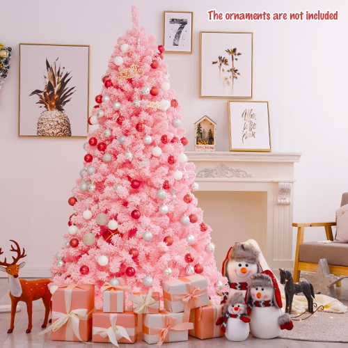 Topbuy Pink Christmas Tree 4.5 Ft Xmas Decoration Tree w/ 348 Snow Flocked PVC Tips & Metal Stand