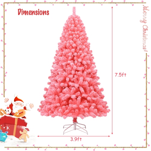 Topbuy Pink Christmas Tree 4.5 Ft Xmas Decoration Tree w/ 348 Snow Flocked PVC Tips & Metal Stand