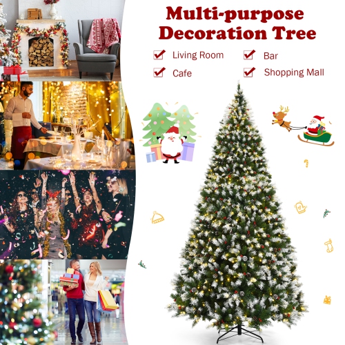 Topbuy 6ft Pre-lit Snowy Christmas Tree Pre-strung Xmas Decoration Tree w/ 250 Warm White LED Lights & 818 PVC Tips
