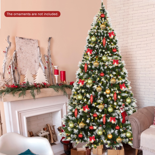 Topbuy 6ft Pre-lit Snowy Christmas Tree Pre-strung Xmas Decoration Tree w/ 250 Warm White LED Lights & 818 PVC Tips
