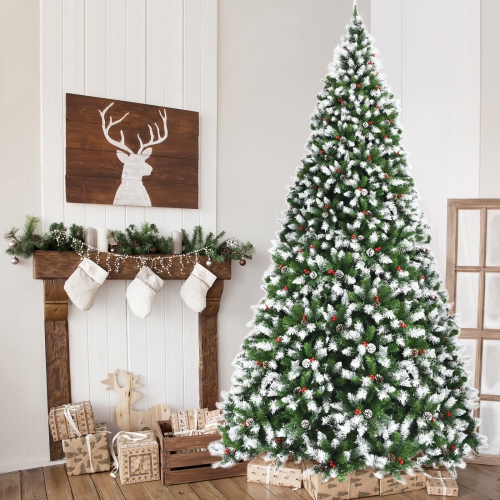 Topbuy 6ft Pre-lit Snowy Christmas Tree Pre-strung Xmas Decoration Tree w/ 250 Warm White LED Lights & 818 PVC Tips