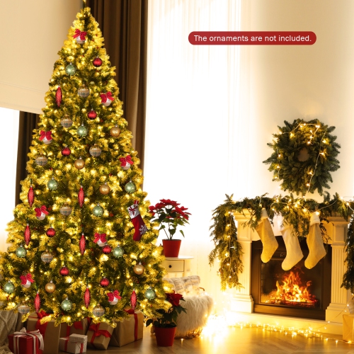 Topbuy 6ft Pre-lit Snowy Christmas Tree Pre-strung Xmas Decoration Tree w/ 250 Warm White LED Lights & 818 PVC Tips