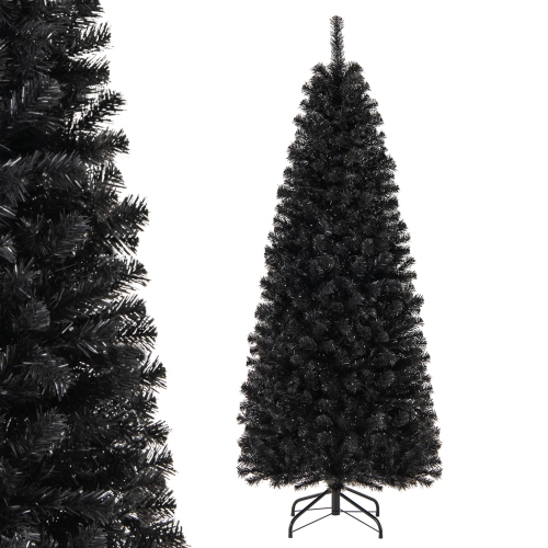 Happygrill 6ft Pre-lit Christmas Halloween Tree Hinged Artificial Pencil Tree w/ 618 PVC Branch Tips & 300 Warm White Lights