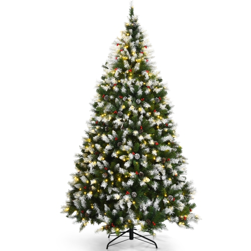 TOPBUY  6Ft Pre-Lit Snowy Christmas Tree Pre-Strung Xmas Decoration Tree W/ 250 Warm Led Lights & 818 Pvc Tips In White