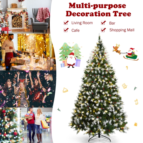 Topbuy 6ft Pre-lit Snowy Christmas Tree Pre-strung Xmas Decoration Tree w/ 250 Warm White LED Lights & 818 PVC Tips