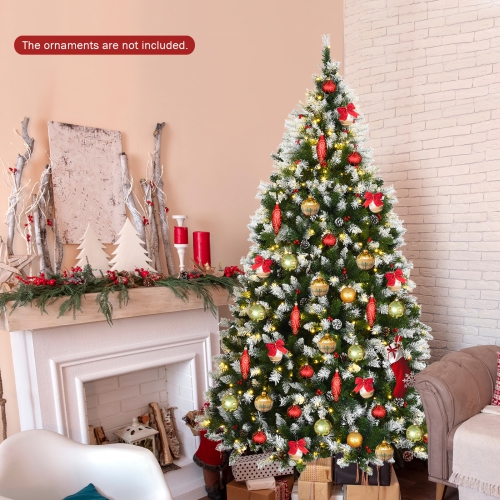 Topbuy 6ft Pre-lit Snowy Christmas Tree Pre-strung Xmas Decoration Tree w/ 250 Warm White LED Lights & 818 PVC Tips