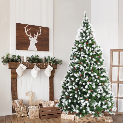Topbuy 6ft Pre-lit Snowy Christmas Tree Pre-strung Xmas Decoration Tree w/ 250 Warm White LED Lights & 818 PVC Tips