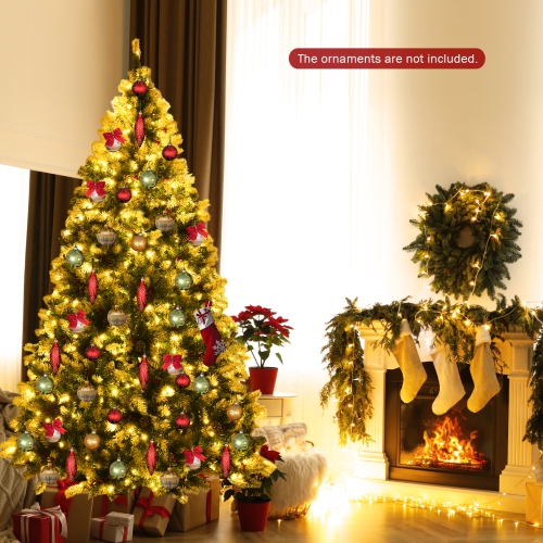 Topbuy 6ft Pre-lit Snowy Christmas Tree Pre-strung Xmas Decoration Tree w/ 250 Warm White LED Lights & 818 PVC Tips