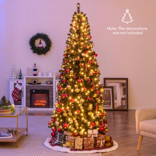 Happygrill 6ft Pre-lit Christmas Halloween Tree Hinged Artificial Pencil Tree w/ 618 PVC Branch Tips & 300 Warm White Lights