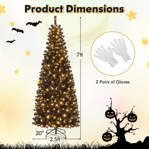 Happygrill 6ft Pre-lit Christmas Halloween Tree Hinged Artificial Pencil Tree w/ 618 PVC Branch Tips & 300 Warm White Lights