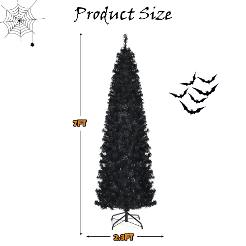 Happygrill 6ft Pre-lit Christmas Halloween Tree Hinged Artificial Pencil Tree w/ 618 PVC Branch Tips & 300 Warm White Lights