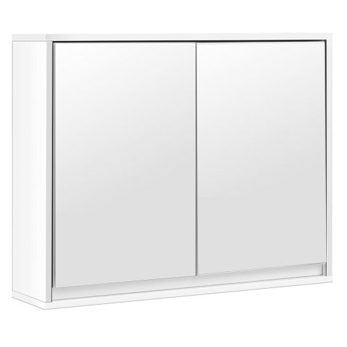 TOPBUY  Mirrored Double Door Bathroom Storage Cabinet Wall Mounted Type Organizer Shelf In White