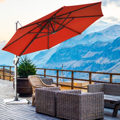 Patiojoy 11FT Patio Cantilever Umbrella Hanging Offset Umbrella w/Cross Base & Tilt System