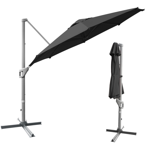 Parasol en porte-à-faux suspendu DE 11 PI de PatioJoy avec base croisée et système d’inclinaison
