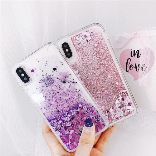 For Apple iPhone X / XS Pink Clear Gel Case Heavy Duty Shockproof Liquid Glitter TPU Silicone Back Cover