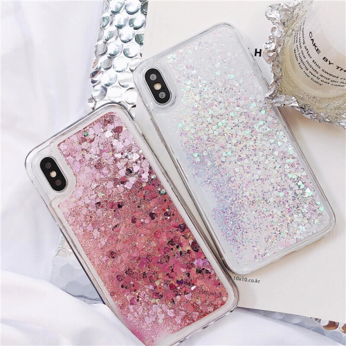 For Apple iPhone X / XS Pink Clear Gel Case Heavy Duty Shockproof Liquid Glitter TPU Silicone Back Cover