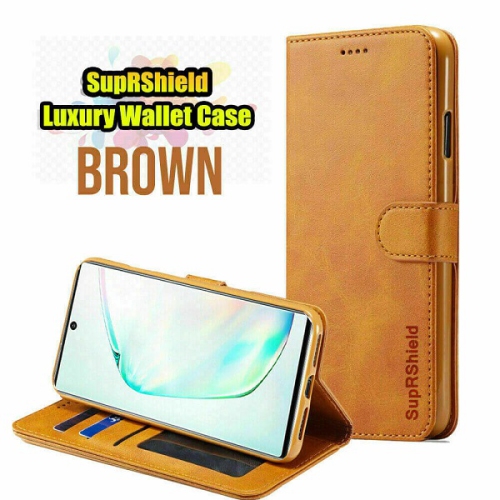 Étui portefeuille en cuir SuprRShield brun pour Galaxy S22 plus de Samsung porte-carte cuir rabat magnétique antichoc pour Galaxy S22+