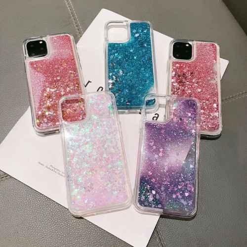 For Apple iPhone 11 Purple Clear Gel Case Heavy Duty Shockproof Liquid Glitter TPU Silicone Back Cover