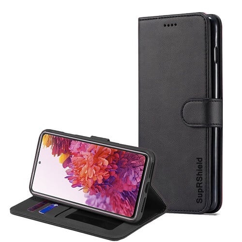 [SupraShield] Samsung Galaxy S20 FE 5G 2020 Étui portefeuille en cuir porte-carte rabat antichoc support magnétique, noir