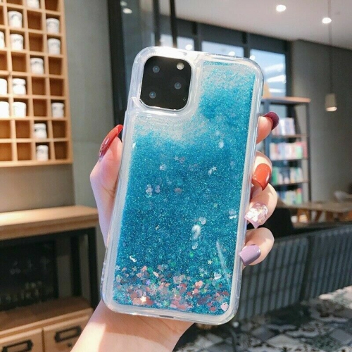 For Apple iPhone 11 Pro Blue Clear Gel Case Heavy Duty Shockproof Liquid Glitter TPU Silicone Back Cover