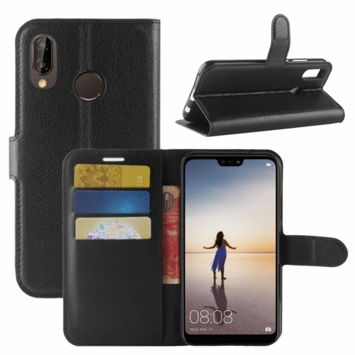 SUPERSHIELD  for Huawei P10 Lite Wallet Leather Card Holder Flip Protective Shockproof Magnetic Case Cover In Black