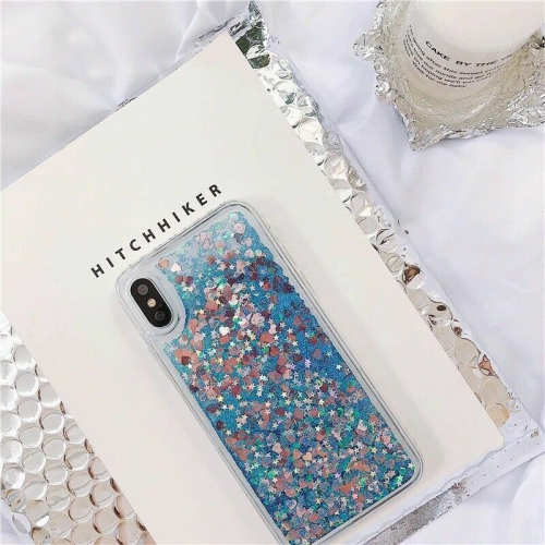 For Apple iPhone X / XS Blue Clear Gel Case Heavy Duty Shockproof Liquid Glitter TPU Silicone Back Cover