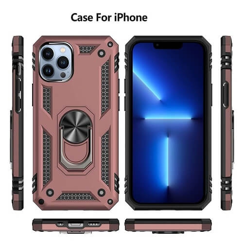 Supershield Shockproof 360 Magnetic Protective Case With Ring Holder For Apple iPhone 13 Pro - Rose Gold