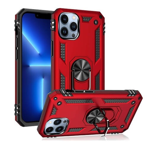 Supershield Shockproof 360 Magnetic Protective Case With Ring Holder For Apple iPhone 13 Pro Max - Red