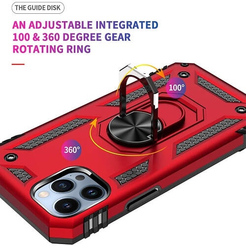 Supershield Shockproof 360 Magnetic Protective Case With Ring Holder For Apple iPhone 13 Pro Max - Red
